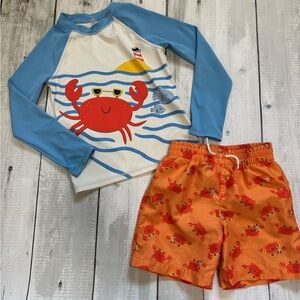 Joe Fresh Blue & Orange Crab Rashguard & Swim Trunk Set